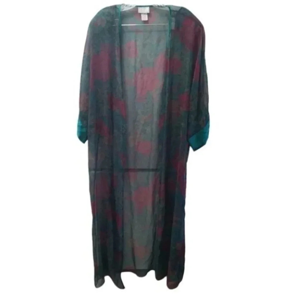 Vintage Linda For La Senza Floral Long Kimono  Robe Semi Sheer